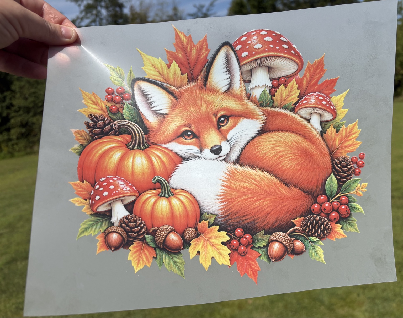 Autumn fox with pumpkins and mushrooms DTF transfer