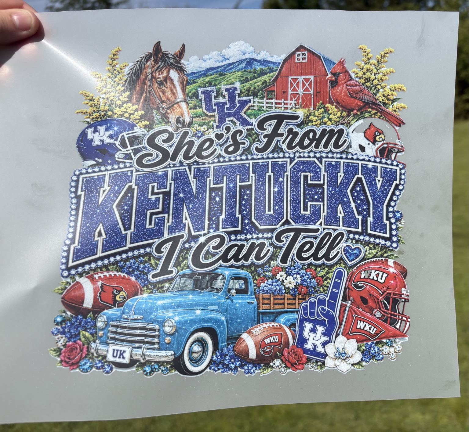 She's From Kentucky I Can Tell DTF transfer with UK and WKU details