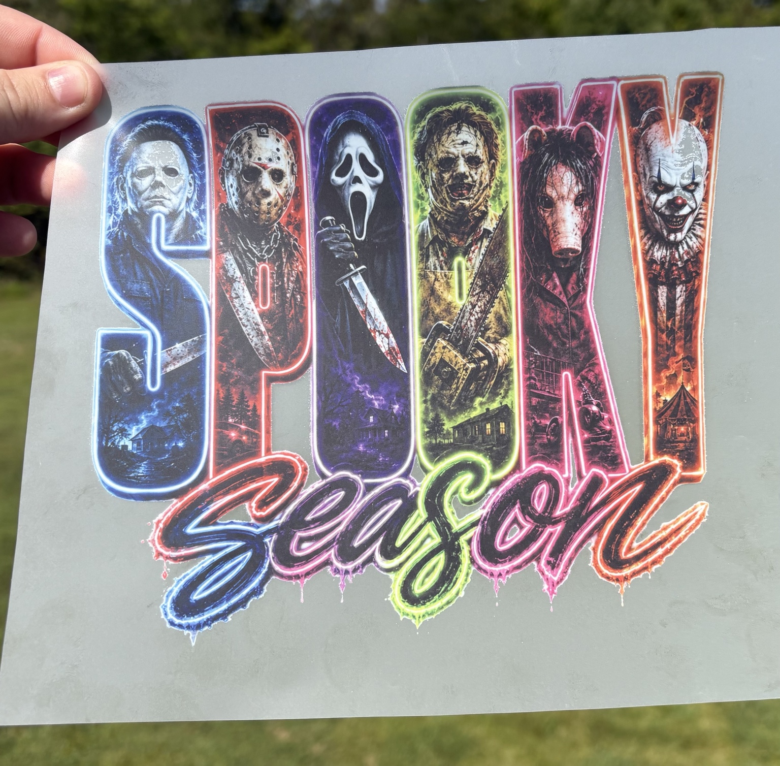 Colorful Spooky Season horror lineup DTF transfer