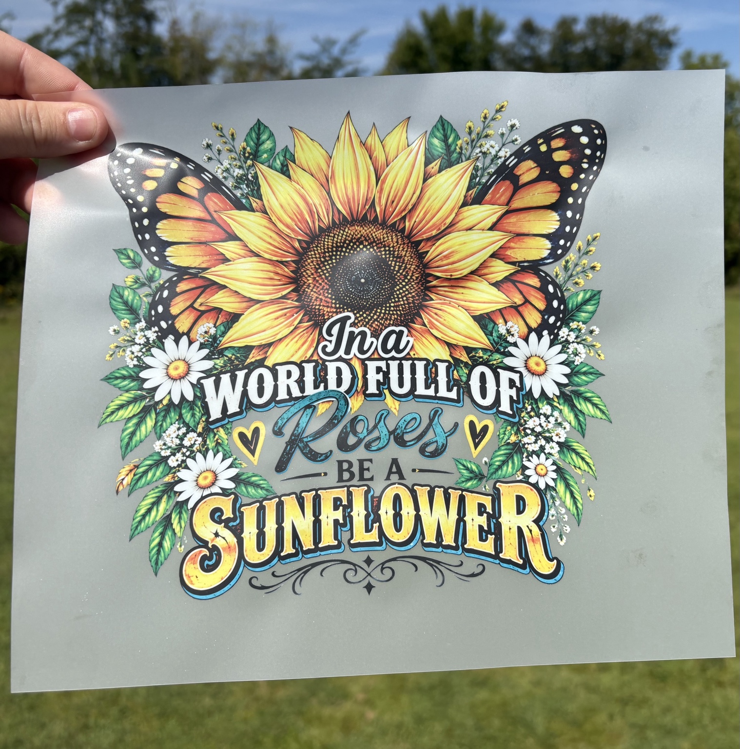 Sunflower and butterfly World Full of Roses DTF transfer